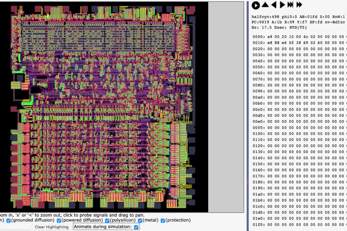Visual 6502 - Moderne Mikroprozessor-Archäologie auf Transistorebene mittels JavaScript